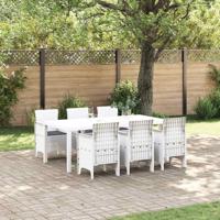 7-delige tuinset met kussens van witte poly rattan