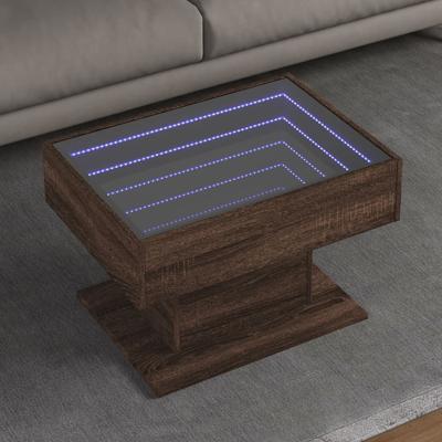 Salontafel met LED 70x50x45 cm bewerkt hout bruin eikenkleurig