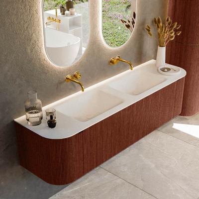 Badmeubel Mondiaz Kurve | 170 cm cm | Meubelkleur Ruby | Wastafelkleur Talc | Solid surface | Wasbak beiden zijden spoelbak | Zonder kraangat(en)