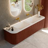 Badmeubel Mondiaz Kurve | 170 cm cm | Meubelkleur Ruby | Wastafelkleur Talc | Solid surface | Wasbak beiden zijden spoelbak | Zonder kraangat(en)