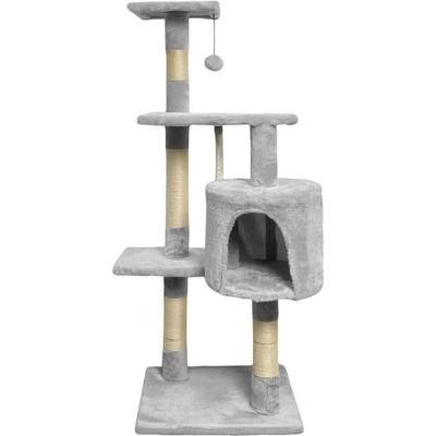 PALOMA Grijze kattenboom 40 x 40 x 114 cm - 3 platforms, 1 touw, 1 nis, krabpalen