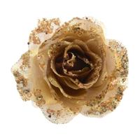 Decoratie roos - 6x - op clip - goud - 14 cm - kunststof - kerstbloemen - kerstboomversiering