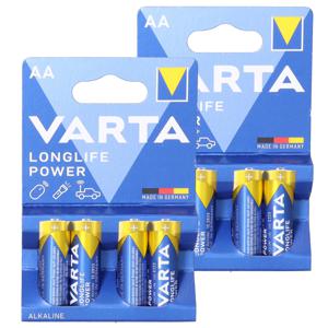 8x Varta Alkaline AA batterijen longlife power 1.5 V