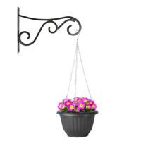 Hangpot + Muurhaak Trani - antraciet - D25 cm - kunststof - metaal - tuinaccessoires