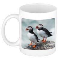 Dieren foto mok papegaaiduiker vogel - vogels beker wit 300 ml - thumbnail