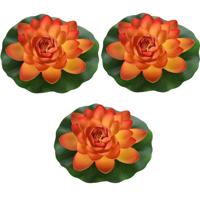 Drijvende kunst waterlelie bloemen - 3x - oranje - D18 cm - Vijver decoratie - Nep bloemen - Waterle