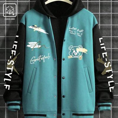 Bon&Bon Men's Cartoon Bear Print Bomber Jacket | Black Casual Coat Multicolor-6 / M