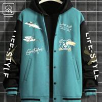 Bon&Bon Men's Cartoon Bear Print Bomber Jacket | Black Casual Coat Multicolor-6 / M