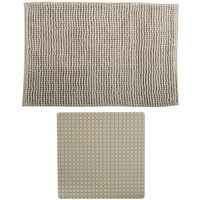 MSV Douche anti-slip mat en droogloop mat - Sevilla badkamer set - rubber/microvezel - beige - thumbnail