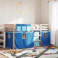Stapelbed met gordijnen 75x190 cm massief grenenhout blauw