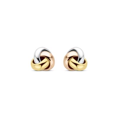 14k Tricolor Gouden Oorknoppen 5mm - Knoopvorm, Wit, Rosé & Geel