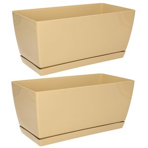 Set van 2x stuks plantenpotten/bloempotten kunststof glanzend licht bruin 29 x 14 x 13.6 cm