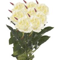 Kunstbloemen boeket roos Simone - 8x - wit - 73 cm - decoratie bloemen