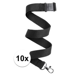 Keycord/lanyard koord - 10x - zwart - met sleutelhanger - 50 cm