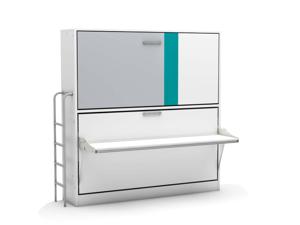 Opklap stapelbed Smart Bunk met bureau - grijs/turquoise