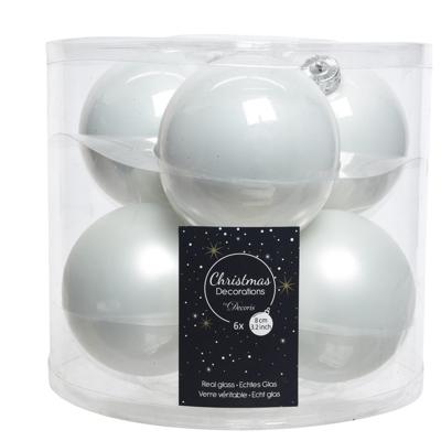 Decoris Kerstballen - 6x stuks - winter wit - glas - 8 cm - kerstversiering
