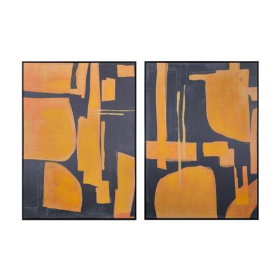 Schilderij Home ESPRIT Blauw Oranje Abstract Stads 103 x 4,5 x 143 cm (2 Stuks)