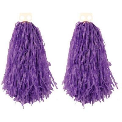 Cheerball - 4x - met ringgreep - paars - 28 cm - pompom - Cheerleader verkleed accessoires