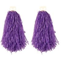 Cheerball - 4x - met ringgreep - paars - 28 cm - pompom - Cheerleader verkleed accessoires