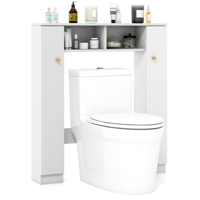 Opbergmeubel voor Boven het Toilet Opbergmeubel Dubbele Deur 2 Open Vakken 4 Verstelbare Planken Wit