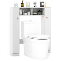 Opbergmeubel voor Boven het Toilet Opbergmeubel Dubbele Deur 2 Open Vakken 4 Verstelbare Planken Wit