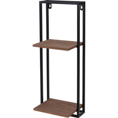 Basic Home & styling metalen ophangrek met houten platen 53x20x15 cm zwart/bruin