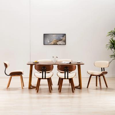 Eetkamerstoelen 6 st gebogen hout en kunstleer crème