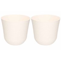 2x Witte plantenbakken/bloembakken rond 25 cm - Plantenpotten