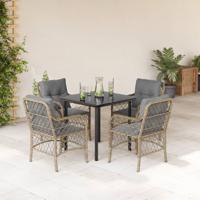 5-delige Tuinset met kussens poly rattan gemengd beige
