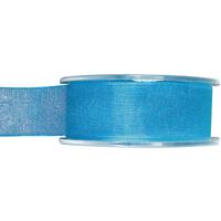 Hobby/decoratie organza sierlint - turquoise blauw - 2,5 cm x 20 meter - Cadeaulint - inpakken - thumbnail