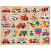 Houten knopjes/noppen puzzel voertuigen thema 45 x 35 cm speelgoed    - - thumbnail