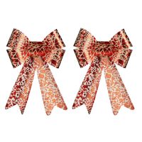 2x stuks kerstboomversieringen ornament strikjes/strikken rood/creme print 15 x 25 cm - thumbnail