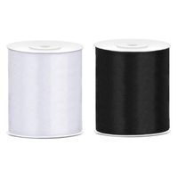 2x rollen hobby decoratie satijnlint zwart-wit 10 cm x 25 meter - Cadeaulinten