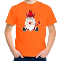 Halloween verkleed t-shirt voor kinderen - duivel kabouter/gnome - oranje - themafeest outfit - thumbnail