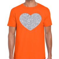 Zilver hart glitter fun t-shirt oranje heren