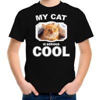 Rode kat katten / poezen t-shirt my cat is serious cool zwart voor kinderen - thumbnail