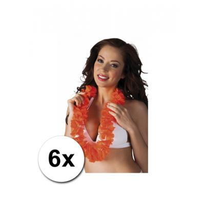 Hawaii krans - 6x - oranje - stof - hawaikransen - 1 meter - tropisch - hawaii slinger