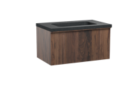 Balmani Forma zwevend badmeubel 90 x 55 cm amerikaans notenhout met Napoli enkele wastafel in graniet zwart graniet Verticale symmetrische rechte ribbel - thumbnail