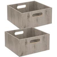 5five Opbergmand/kastmand van hout - Set van 2x stuks - grijs - 14 Liter - 31 x 31 x 15 cm - Opbergb