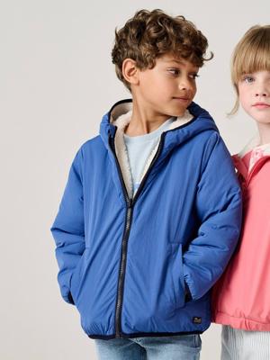 Omkeerbare jas van sherpa koningsblauw