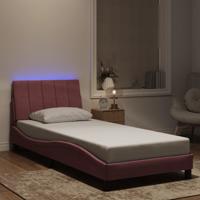 Bedframe met LED zonder matras "Hanko" fluweel roze 90x190 cm