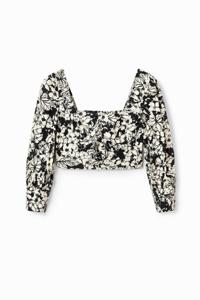 Cropped korset-blouse met bloemen - BLACK - XL