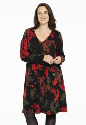 Yoek Jurk breisel met bloemen | Zwart | Maat 50/52