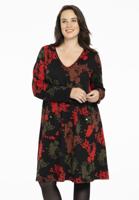 Yoek Jurk breisel met bloemen | Zwart | Maat 50/52