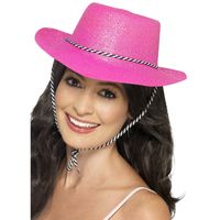 Roze glitter carnaval verkleed cowboy hoed - thumbnail