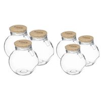 Set met 6x voorraadpotten 1,6L en 2,2L glas met houten deksel - thumbnail