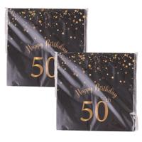 Verjaardag feest servetten - leeftijd 50 jaar - 40x stuks - zwart/goud - 33 x 33 cm
