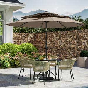 3-Laags Parasol met Slinger Aan Beide Zijden 30° Kantelbare Tuinscherm Terrasparasol Bruin