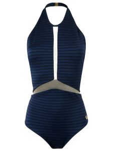 Brigitte sheer panel halterneck swimsuit - Bleu