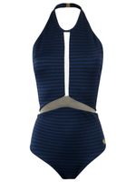 Brigitte sheer panel halterneck swimsuit - Bleu - thumbnail